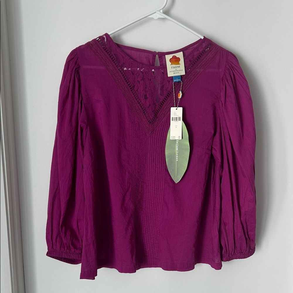 FARM rio for Anthropology Cotton Magenta Top Size Small